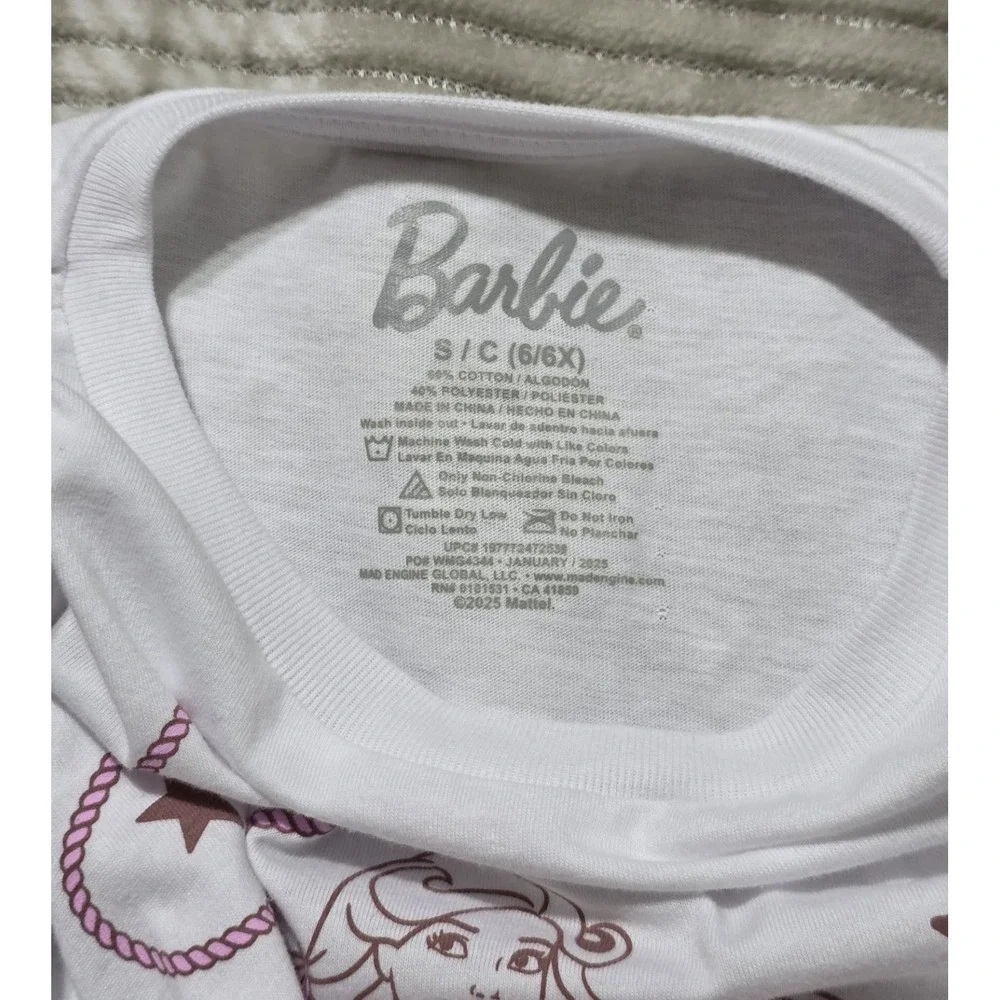 Barbie Girls' Cowgirl Graphic T-Shirt White Pink Short Sleeve Size 6/6X